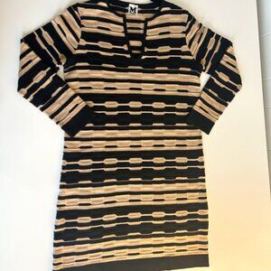 M Missoni Knit Tan & Black Abstract Stripe Dress